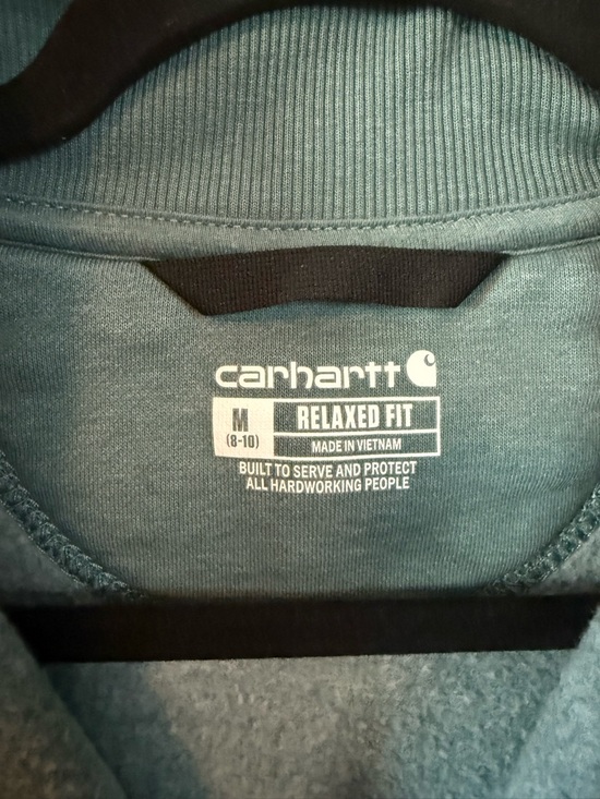 Carhartt Woman’s Relaxed Fit Quarter Zip Green Pullover Sweatshirt Medium - Picture 4 of 8